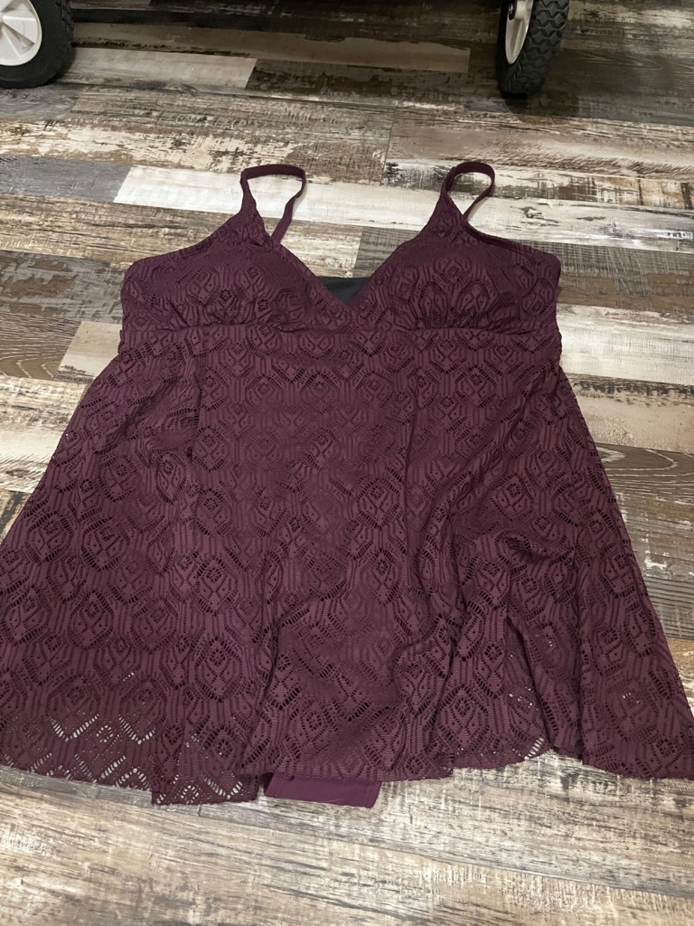 Lace Overlay Burgundy Swim Dress BNWT 3Xl